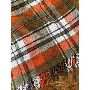 Vintage Troy Plaid Leisure Blanket With Fringe